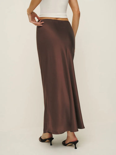 Premium Satin Brown Long Skirt