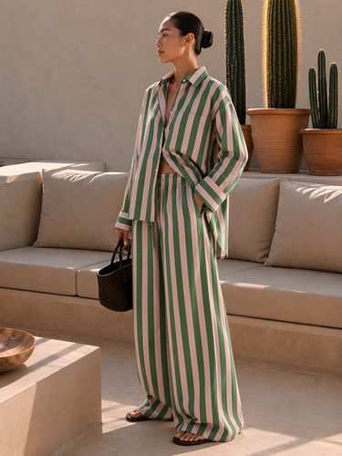 Cotton Striped Wide Leg Trouser