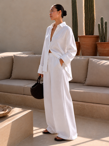Linen Blend White Oversized Shirt