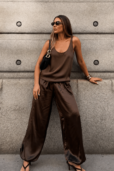 Premium Satin Brown Tank Top