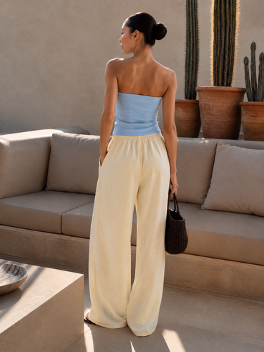 Butter Yellow Linen Blend Drawstring Trouser