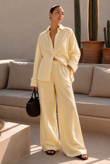 Linen Blend ButterYellow Oversized Shirt