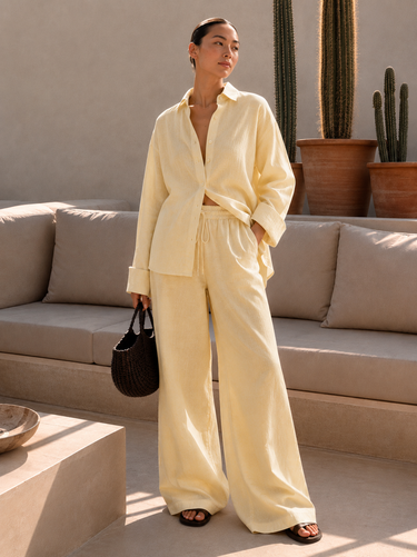 Butter Yellow Linen Blend Drawstring Trouser