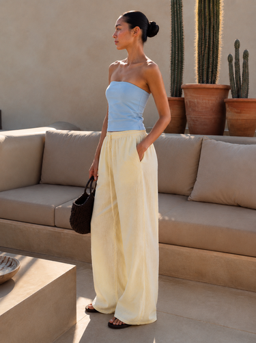 Butter Yellow Linen Blend Drawstring Trouser