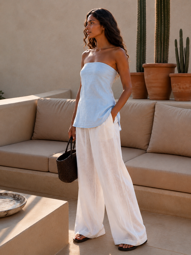Linen Blend Baby Blue Tube Top