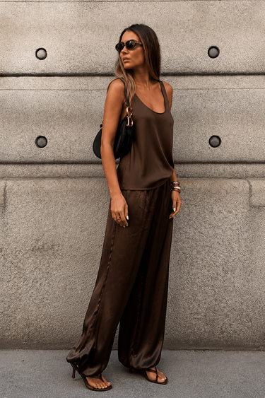 Premium Satin Brown Tank Top