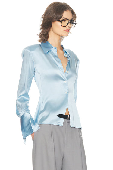 Premium Satin Blue Fitted Shirt