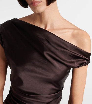 Premium Silk Blend Satin Brown Off-Shoulder Top
