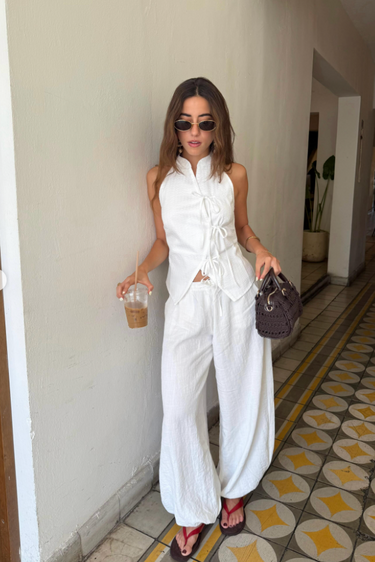 White  Linen Blend Balloon Trouser