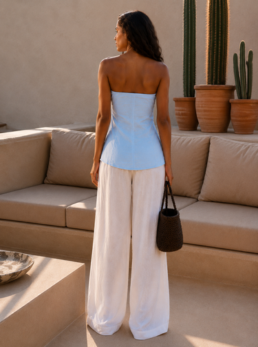 Linen Blend Baby Blue Tube Top