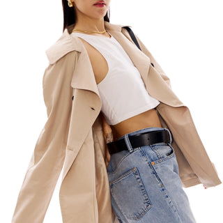 Beige Premium Double - breasted Trench Coat with Belt - FREYJA INDIA - 
