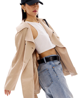 Beige Premium Double - breasted Trench Coat with Belt - FREYJA INDIA - 