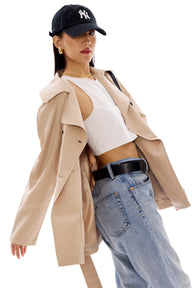 Beige Premium Double - breasted Trench Coat with Belt - FREYJA INDIA - 