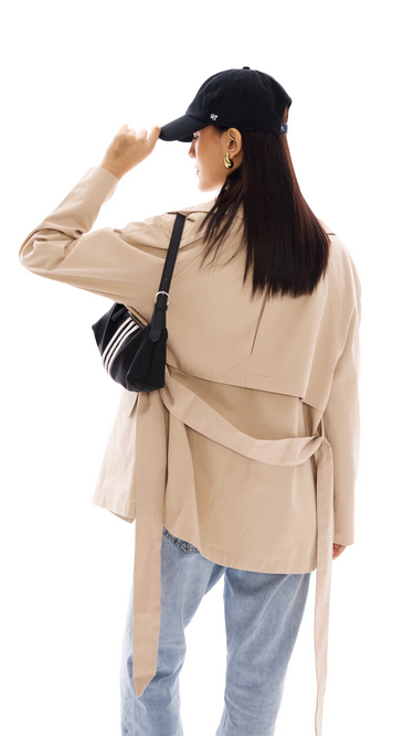 Beige Premium Double - breasted Trench Coat with Belt - FREYJA INDIA - 