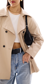 Beige Premium Double - breasted Trench Coat with Belt - FREYJA INDIA - 