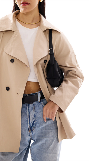 Beige Premium Double - breasted Trench Coat with Belt - FREYJA INDIA - 