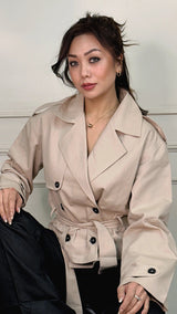 Beige Premium Lightweight Jacket with Belt - FREYJA INDIA - 