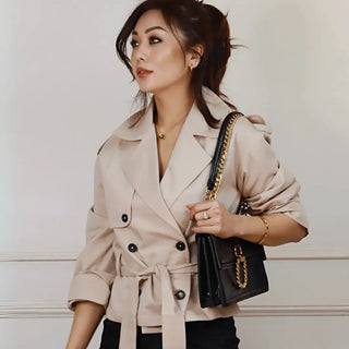 Beige Premium Lightweight Jacket with Belt - FREYJA INDIA - 