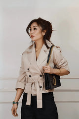 Beige Premium Lightweight Jacket with Belt - FREYJA INDIA - 