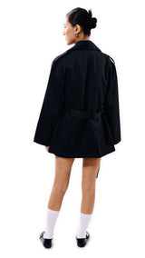 Black Double breasted Trench Coat Jacket with tie - belt - FREYJA INDIA - 