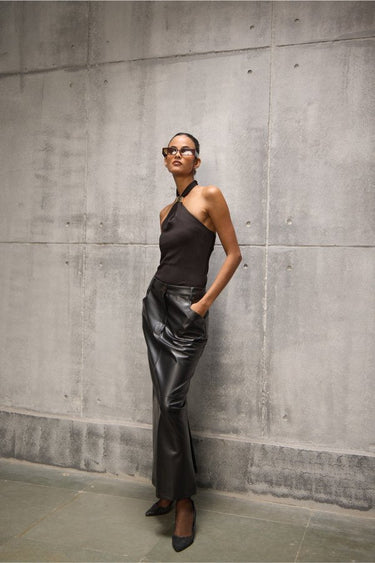 Black Faux Leather Long Pencil Skirt - FREYJA GLOBAL - 