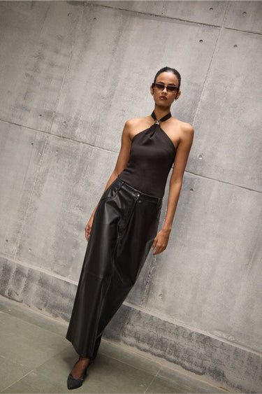 Black Faux Leather Long Pencil Skirt - FREYJA GLOBAL - 