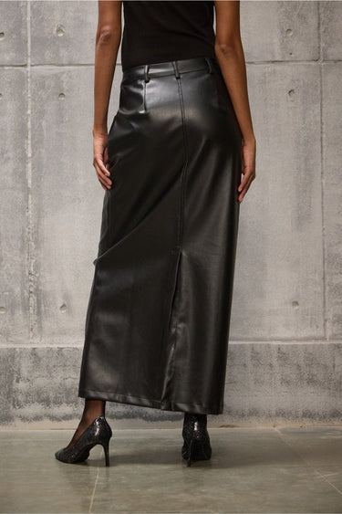 Black Faux Leather Long Pencil Skirt - FREYJA GLOBAL - 