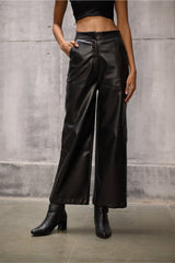 Black Faux Leather Trouser - FREYJA GLOBAL - 