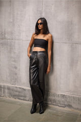 Black Faux Leather Trouser - FREYJA GLOBAL - 