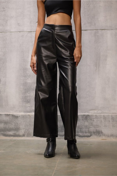 Black Faux Leather Trouser - FREYJA GLOBAL - 