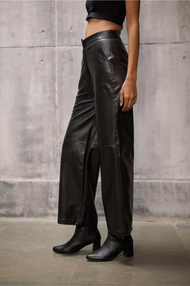 Black Faux Leather Trouser - FREYJA GLOBAL - 