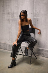 Black Faux Leather Trouser - FREYJA GLOBAL - 