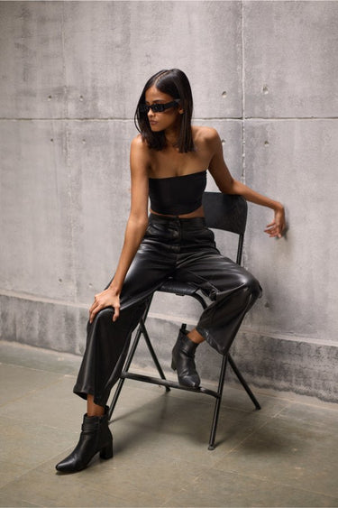 Black Faux Leather Trouser - FREYJA GLOBAL - 