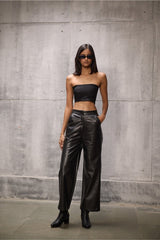 Black Faux Leather Trouser - FREYJA GLOBAL - 