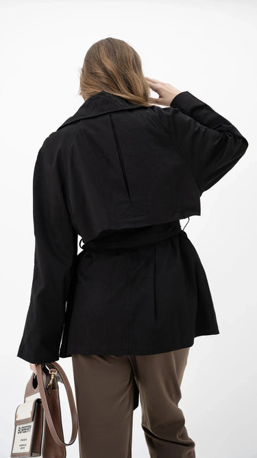 Black Oversized Trench Coat - FREYJA INDIA - 