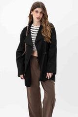 Black Oversized Trench Coat - FREYJA INDIA - 