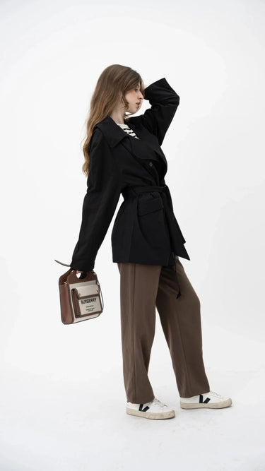 Black Oversized Trench Coat - FREYJA INDIA - 