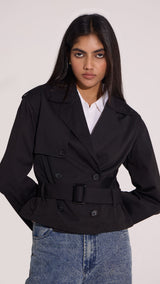Black Trench Coat Jacket - FREYJA INDIA - 