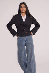 Black Trench Coat Jacket - FREYJA INDIA - 