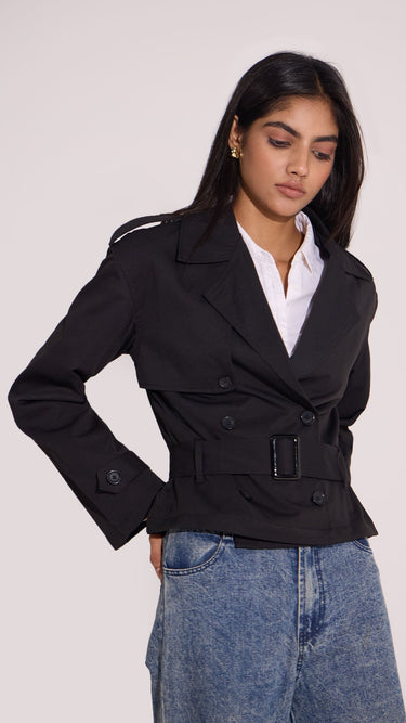 Black Trench Coat Jacket - FREYJA INDIA - 