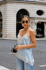Blue Cami Top with Lace - FREYJA GLOBAL - 