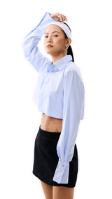 Blue Cotton Poplin Crop Shirt - FREYJA INDIA - 