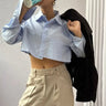 Blue Cotton Poplin Crop Shirt - FREYJA GLOBAL - 