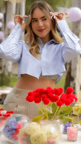 Blue Cotton Poplin Crop Shirt - FREYJA INDIA - 