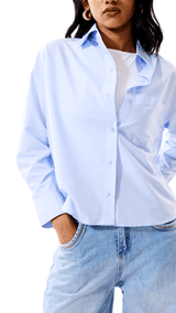 Blue Cotton Poplin Oversized Shirt - FREYJA INDIA - 