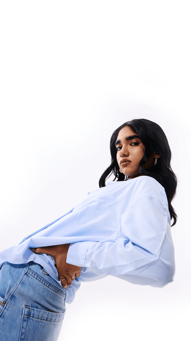 Blue Cotton Poplin Oversized Shirt - FREYJA INDIA - 