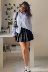 Blue Cotton Poplin Oversized Shirt - FREYJA GLOBAL - 