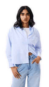 Blue Cotton Poplin Oversized Shirt - FREYJA INDIA - 