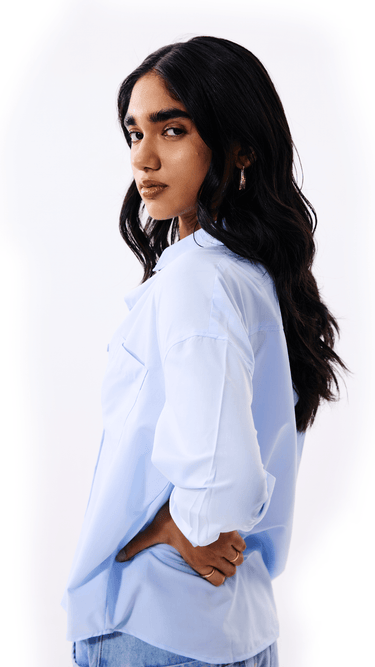 Blue Cotton Poplin Oversized Shirt - FREYJA INDIA - 