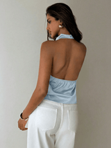 Blue Satin Halterneck Top - FREYJA GLOBAL - 